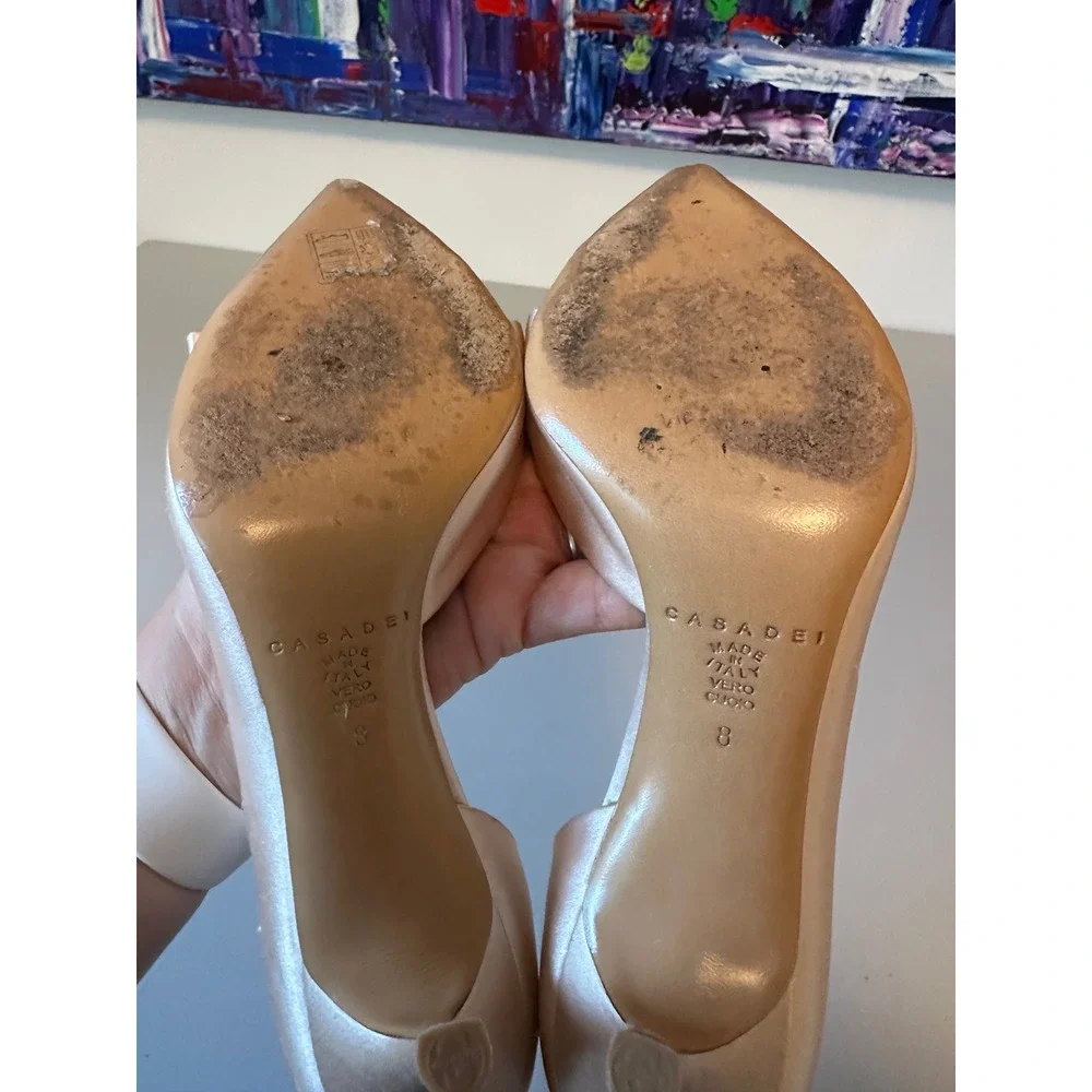 Casadei Champagne Satin Bow d'Orsay Pointed Toe Pumps | Size 38